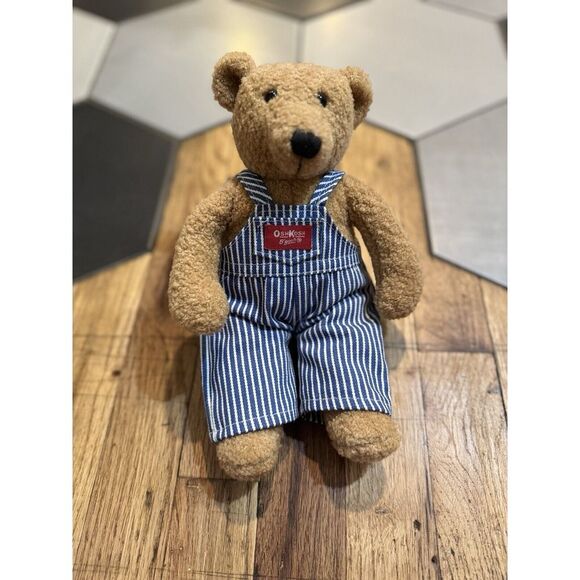 Eden OshKosh Teddy Bear Plush in Striped Overalls 11" EUC Stuffy Vintage CUTE - Picture 1 of 6